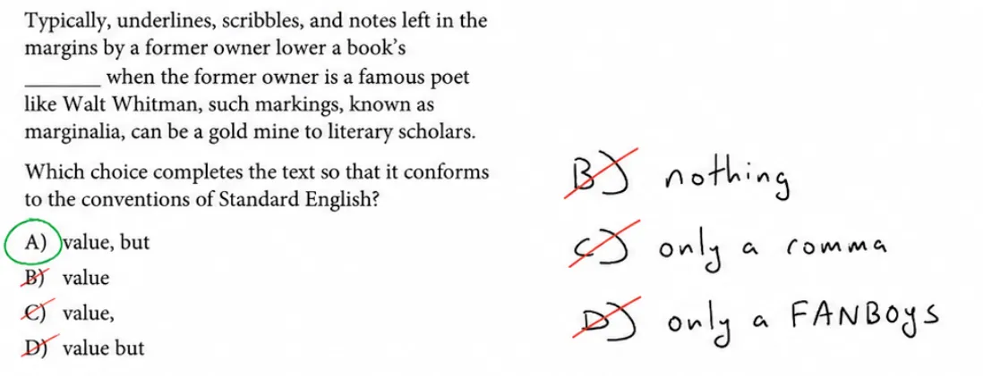 Answer choices tested for run-ons, with the correct comma-plus-FANBOYS choice identified.