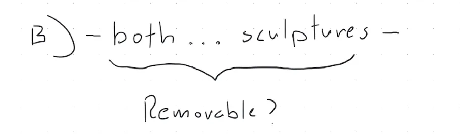 Diagram testing whether the phrase between dashes can be removed from the sentence.