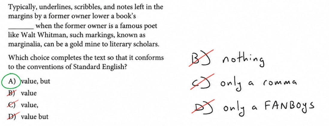 Answer choices tested for run-ons, with the correct comma-plus-FANBOYS choice identified.